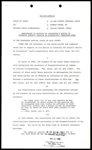 [Memorandum in Support of Defendant's Motion to Overrule - filed May 7, 1980]