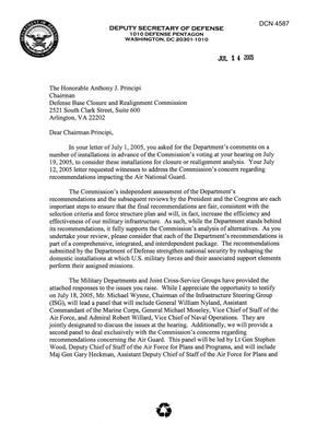 DoD Response to Chairman Principi's 1 Jul 05 Letter dtd 14 Jul 05