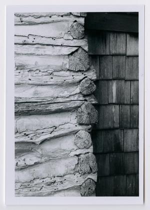 Primary view of object titled '[Corner notch of a log cabin in Ellis County]'.
