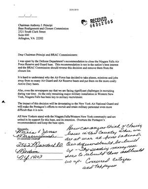 Letter from Maria & James Marceszeueski to the BRAC Commission