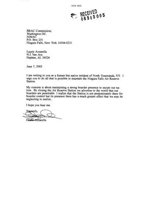 Letter from Laurie Azzarella to BRAC Commission dtd 7 June 2005