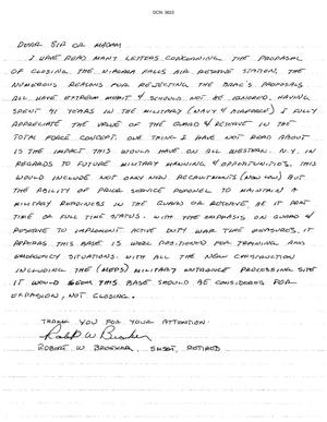 Letter from SMSGT Robert W. Broeker (ret.) to BRAC Commission