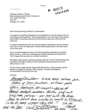 Letter from Bernard P. Mullan to the BRAC Commission