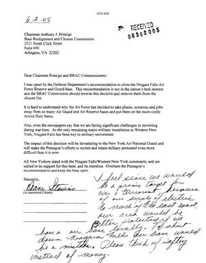 Letter from Deaire Steulins to the BRAC Commission dtd 2 June 05