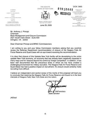Letter dtd 06/29/05 to Chairman Principi from NY State Senator John DeFrancisco