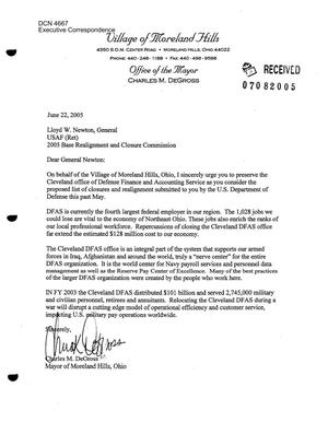Executive Correspondence – Letters dtd from 07/20/05-07/22/05 to General Newton  in support of DFAS Cleveland