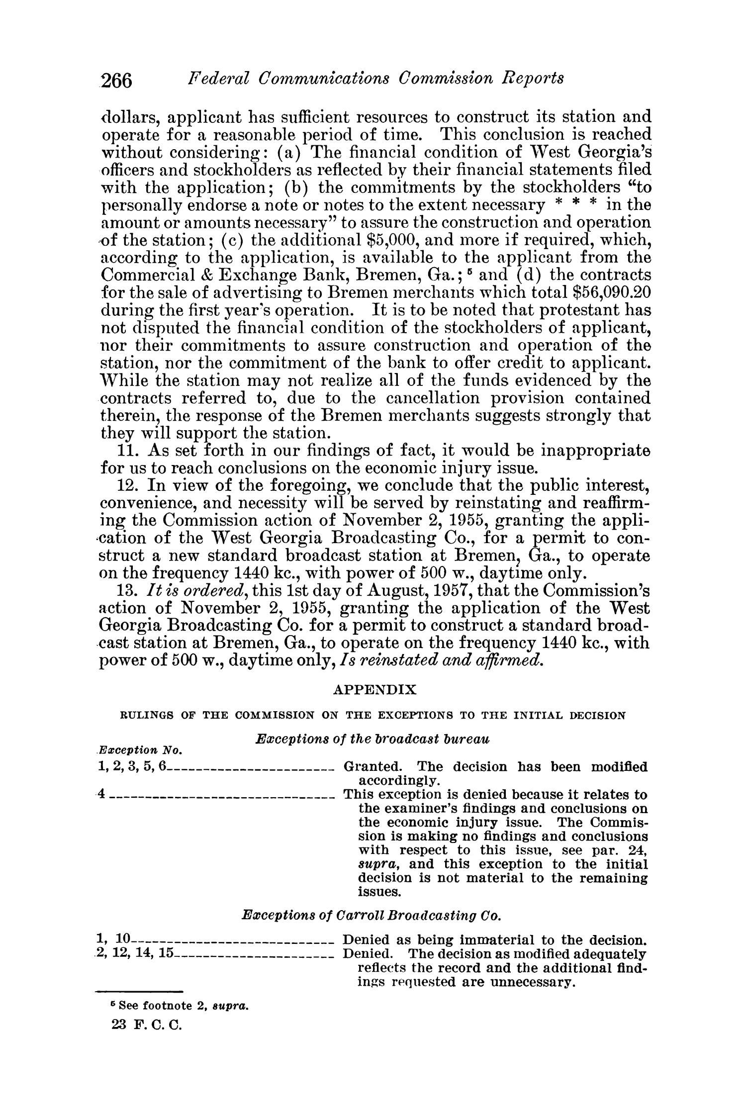 FCC Reports, Volume 23, July 12, 1957 to December 27, 1957
                                                
                                                    266
                                                