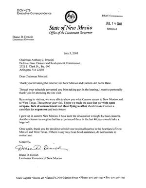 Executive Correspondence – Letters dtd 07/05/05 to Chairman Principi and all the Commissioners from NM Lieutenant Governor Diane Denish