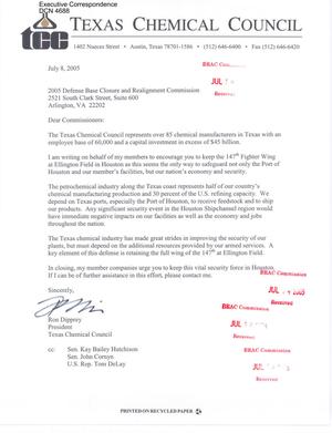 Executive Correspondence – Letter dtd 07/08/05 to all Commissioners from Ron Dipprey President of the Texas Chemical Council