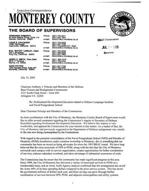 Executive Correspondence – Letter dtd 07/15/05 to all Commissioners from California’s Monterey County Board of Supervisors