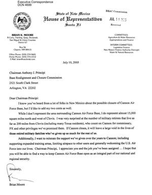 Executive Correspondence – Letter dtd 07/15/05 to Chairman Principi from NM State Representative Brian Moore