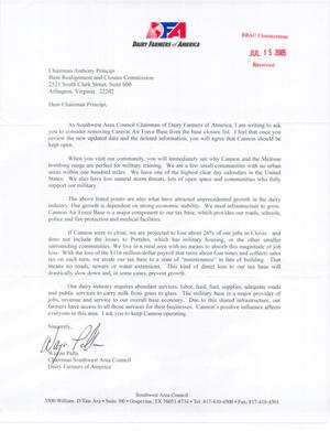 Coalition Correspondence – to Chairman Principi from Wayne Palla and the Dairy Farmers of America