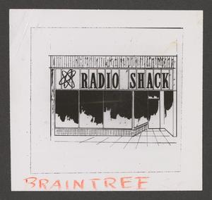 [Illustration print of a Radio Shack storefront]