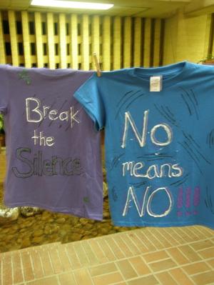 [Purple and blue shirts at 2007 Clothesline Project]