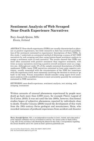 Sentiment Analysis of Web Scraped Near-Death Experience Narratives