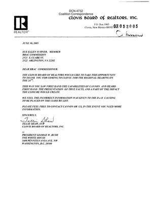 Coalition Correspondence – Letters dated 06/30/05 to Chairman Principi and all the Commissioners from the Clovis Board of Realtors