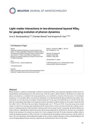 Primary view of object titled 'Light–matter interactions in two-dimensional layered tungsten diselenide for gauging evolution of phonon dynamics'.