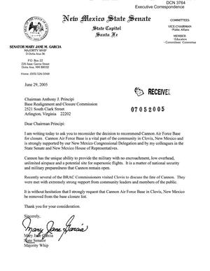 Executive Correspondence – Letter dtd 06/29/05 to Chairman Principi from NM State Senator Mary Jane Garcia