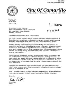 Executive Correspondence – Letter dtd 07/01/05 to Chairman Principi from Camarillo, CA Mayor Kevin Kildee