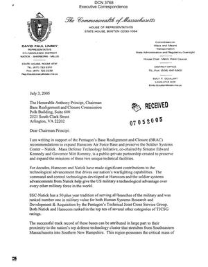 Executive Correspondence – Letter dtd 07/03/05 to Chairman Principi from MA state Representative David Linsky