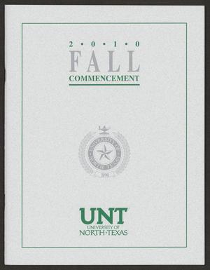 [Commencement Program for University of North Texas, December 17-18, 2010]