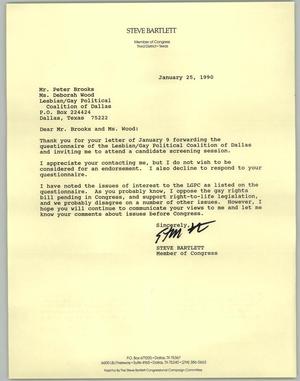 [Letter from Steve Bartlett to the Lesbian/Gay Political Coalition of Dallas dated January 25, 1990]