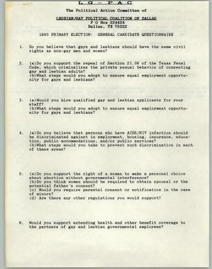 Primary view of object titled '[Blank Lesbian/Gay Political Action Committee general candidate questionnaire]'.