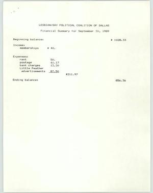 [LGPC financial summary, September 30, 1989]