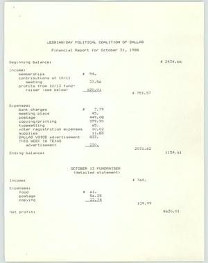 Primary view of object titled '[LGPC October 1988 financial report]'.