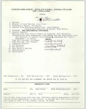 [LGPC meeting agenda, November 10, 1987]