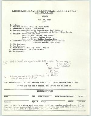 [LGPC meeting agenda, April 14, 1987]