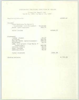 [LGPC financial report, March 4 to April 14, 1987]