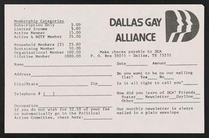 [Dallas Gay Alliance membership card]
