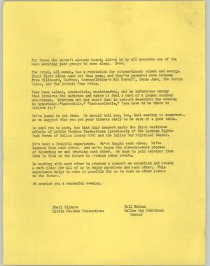 Primary view of object titled '[Letter from Bill Nelson and Sheri Gilmore, undated]'.