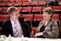 Photograph: [David Cutler and Deborah Brooks laughing at the UNT Music Entreprene…