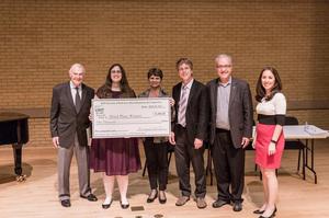 [Rachel Phillips with judges and faculty at the UNT Music Entrepreneurship Competition Finals]