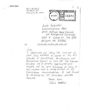 Coalition Correspondence – Courtesy card received 07/05/05 to Commission Communications Director Jim Schaefer from Chris Braddock