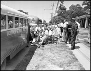 [Marching Band Boarding Bonham School Bus, 1942]