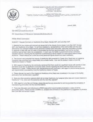 Request comment on Hawthorne Army Depot, Kansas AAP, and Lone Star AAP (8Jun05)