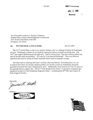 Community Correspondence Regarding the 911th Arlift Wing Pittsburgh