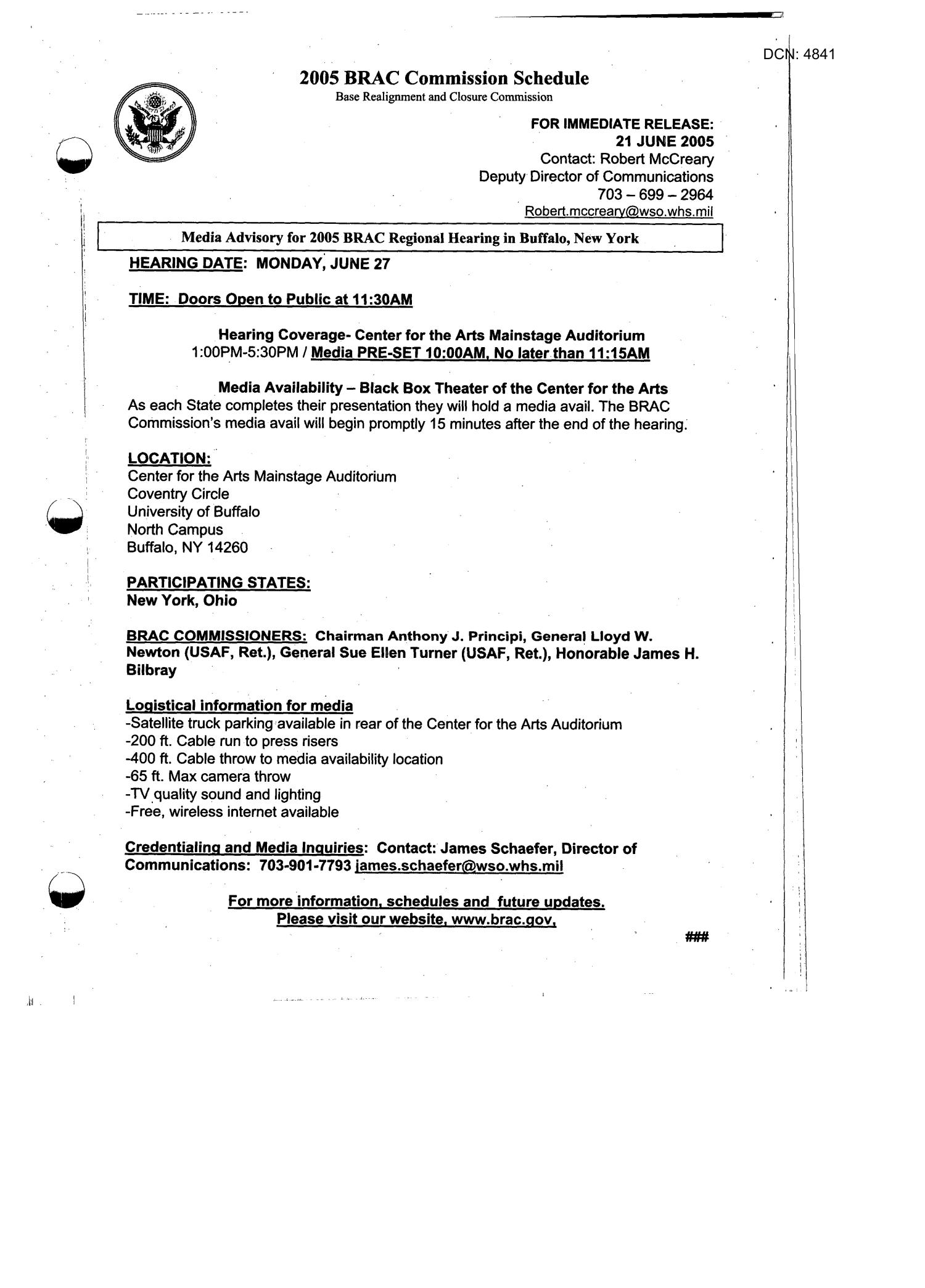 103-06A - RH7 - Media Briefing Book Regional Hearing - June 27, 2005 - Buffalo NY
                                                
                                                    [Sequence #]: 3 of 56
                                                