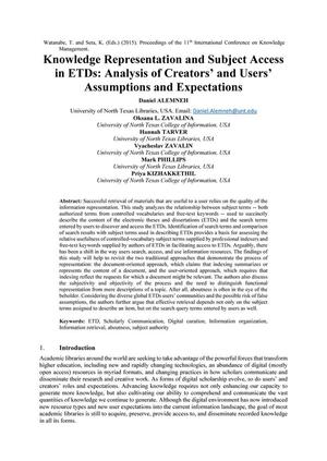 Knowledge Representation and Subject Access in Electronic Theses and Dissertations: Analysis of Creators’ and Users’ Assumptions and Expectations