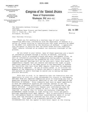 Letter from Congressman Solomon P. Ortiz to Chairman Anthony J. Principi dtd 14 July 2005