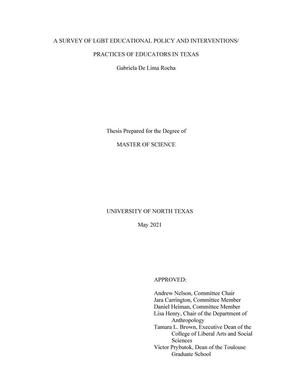 A Survey of LGBT Educational Policy and Interventions/Practices of Educators in Texas