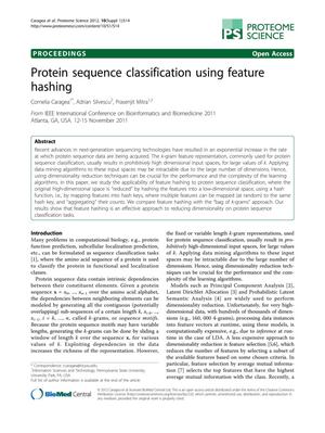 Protein sequence classification using feature hashing