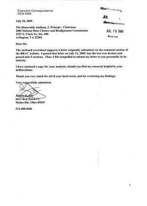 Community Correspondence – Letter dtd 07/18/2005 to David Van Saun from Jeffrey Lay