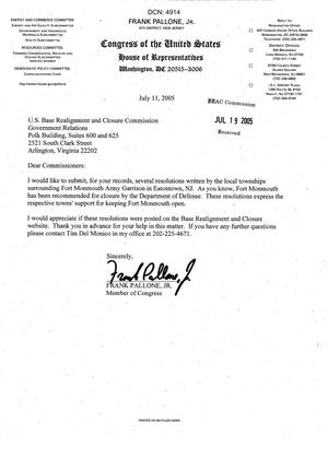 Letter from New Jersey Congressman Frank Pallone to the BRAC Commission dtd 11 July 2005