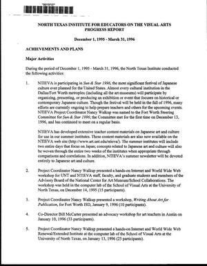 [North Texas Institute for Educators on the Visual Arts Progress Report, December 1, 1995 - March 31, 1996]