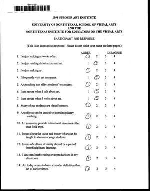 [North Texas Institute for Educators on the Visual Arts 1998 Summer Institute Pre-Response Questionnaires]