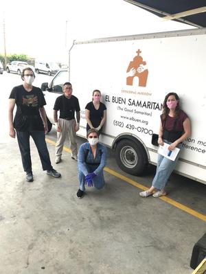 [El Buen Samaritano food pantry volunteers and truck]